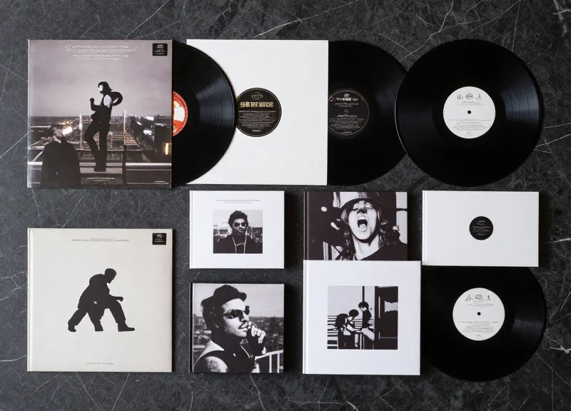 Elegant flat lay of high-end collector books and media without visible security tags.