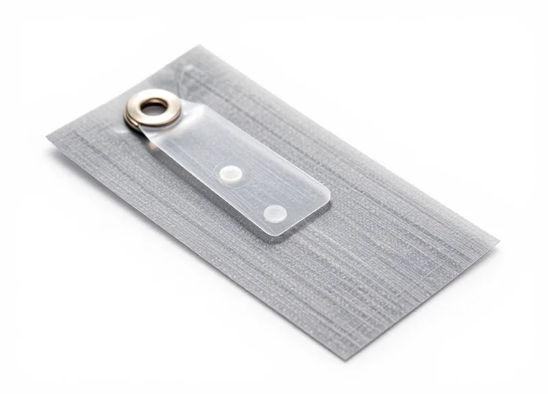 A specialized EAS security tag for frozen food packaging.