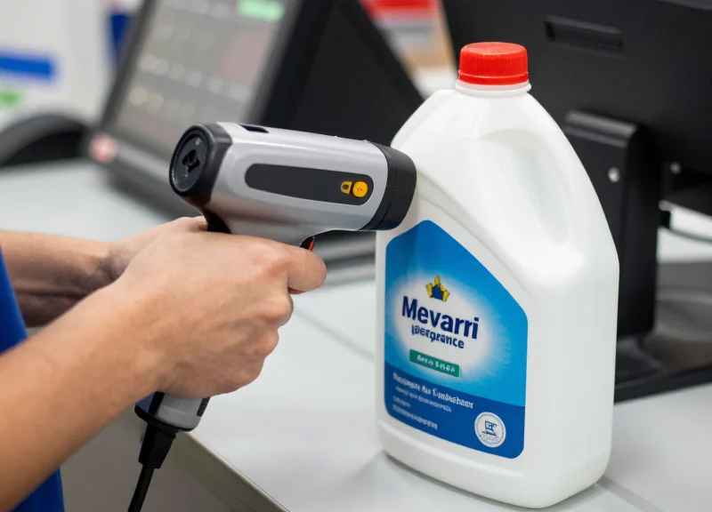 Close-up of a store associate deactivating a security label on a chemical product