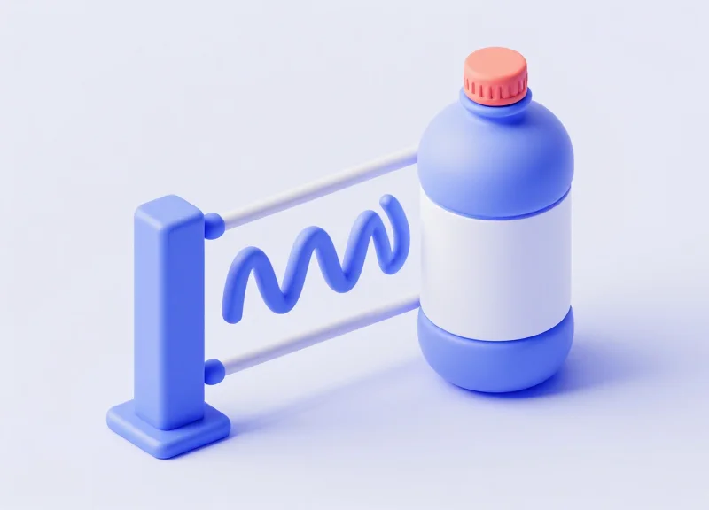 Isometric 3D model showing the interaction of signals passing through a liquid container near a security gate.