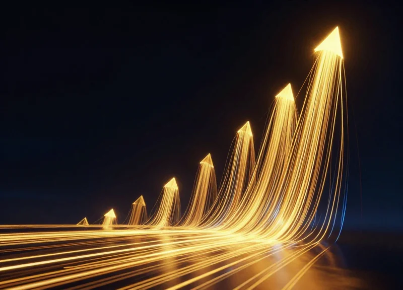 Upward trending light trails representing growth and loss reduction success.