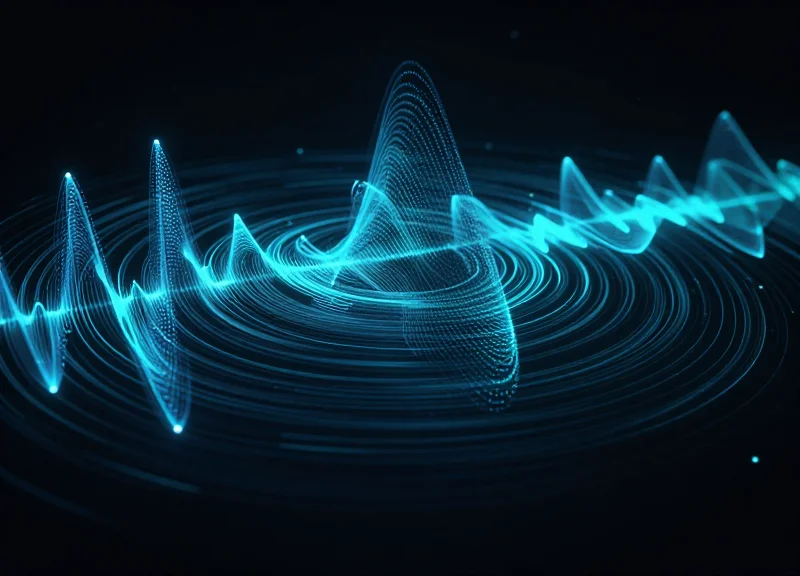 Abstract visualization of 58KHz acoustic-magnetic waves and data nodes