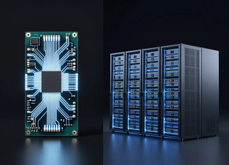Comparison between edge computing chip and cloud server infrastructure.