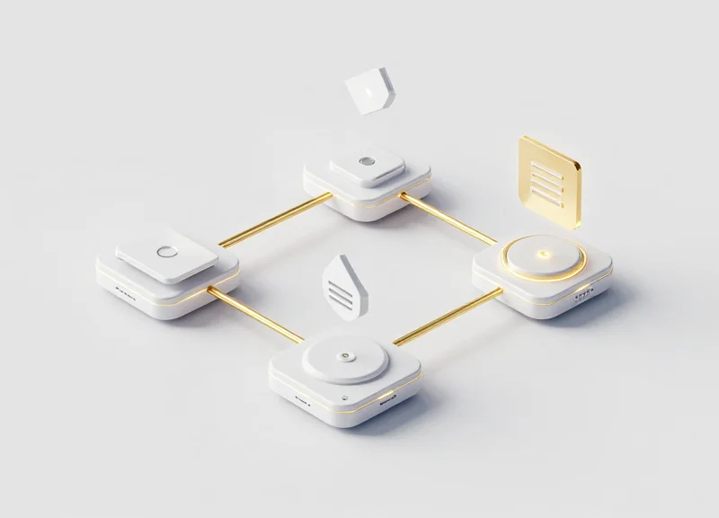 A network of interconnected security modules and digital blocks representing scalability.