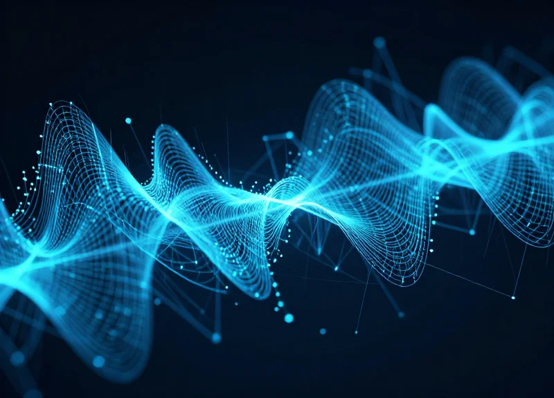 Abstract visualization of stable blue electromagnetic waves representing 58kHz frequency.