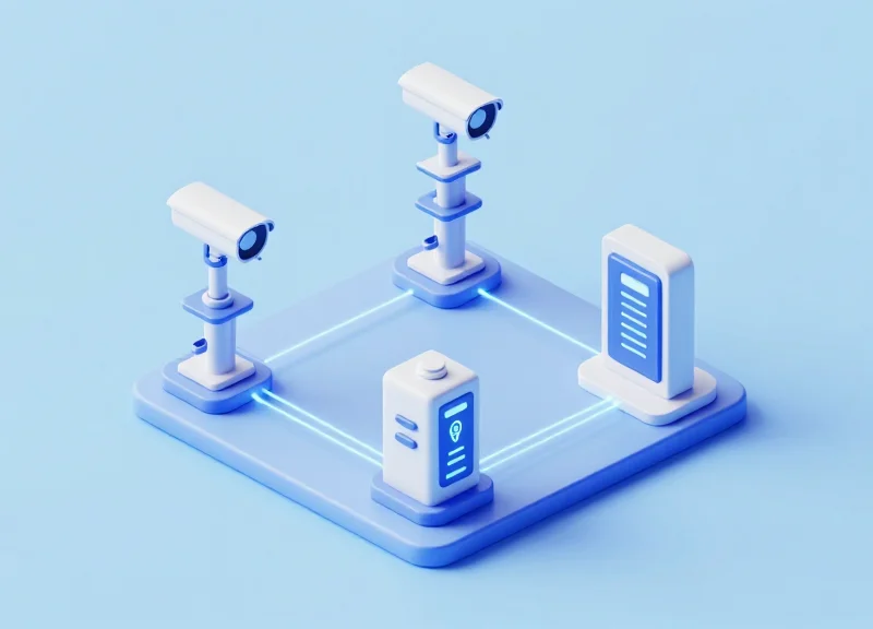 Isometric model showing the integration of AM security antennas and RFID digital scanners.