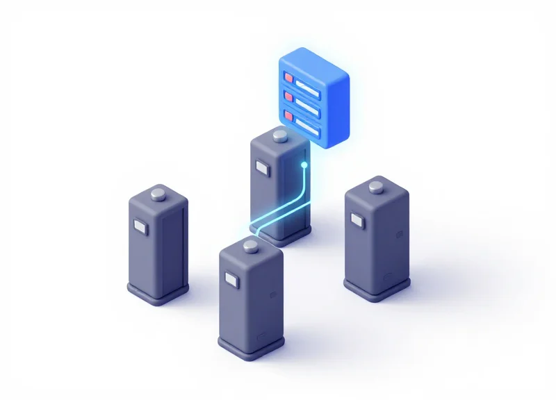 Isometric 3D view of a modern library entrance showing security gates connected to a digital server network.