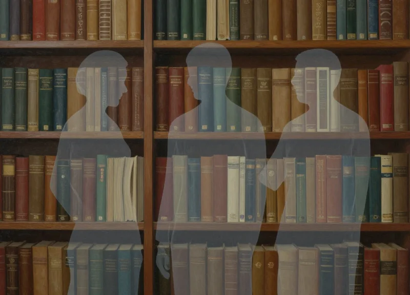 Surreal illustration of a library bookshelf with some books fading into transparency to represent inventory loss.