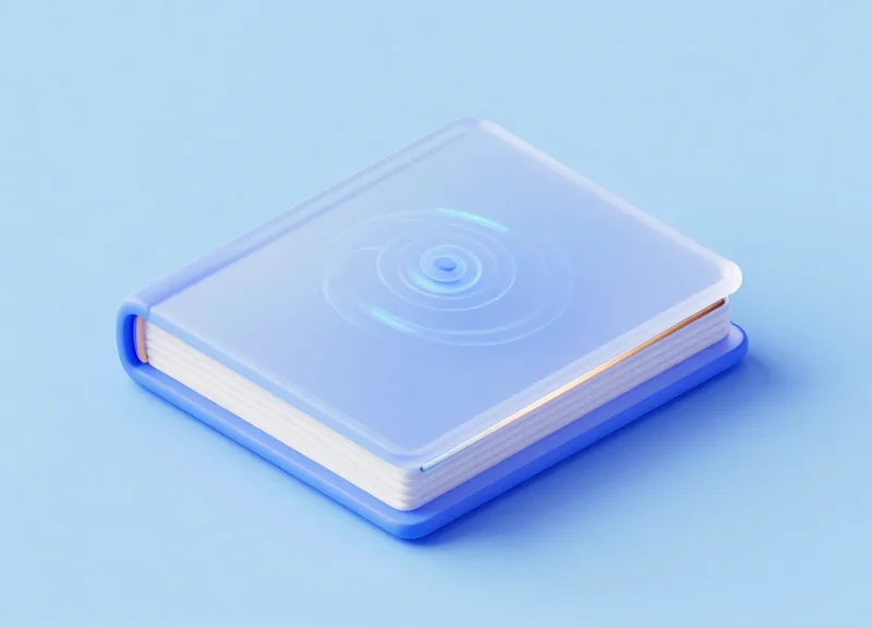A 3D isometric model of a library book with a glowing magnetic strip embedded in its spine.