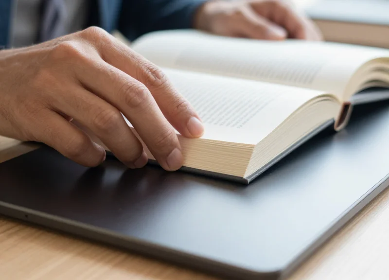 Close-up of a hand performing the 2-second book sliding technique