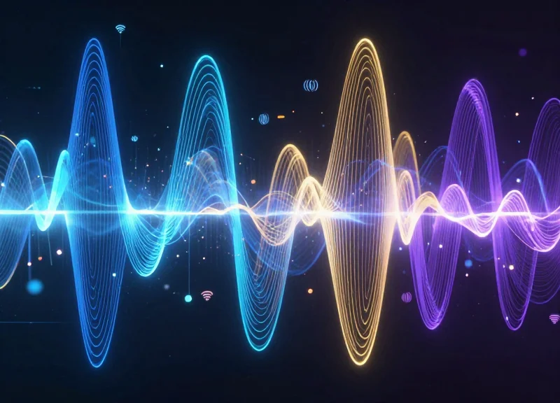Visual representation of overlapping radio frequency waves (AM, RF, and UHF)