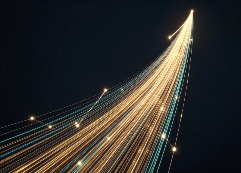Abstract visualization of rising data streams representing business growth and efficiency.
