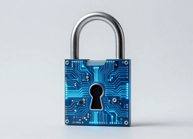 A metaphorical illustration showing a traditional lock morphing into a digital data stream.