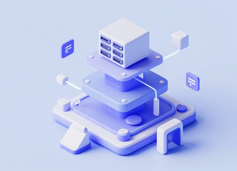 Isometric 3D model of integrated retail security and RFID ecosystem