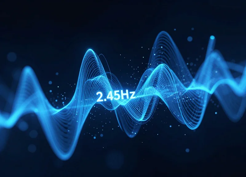 Abstract visualization of 2.45GHz microwave frequency waves in a digital space.