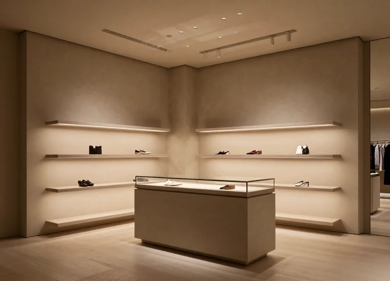 Interior of a high-end designer boutique with minimalist hardware integration