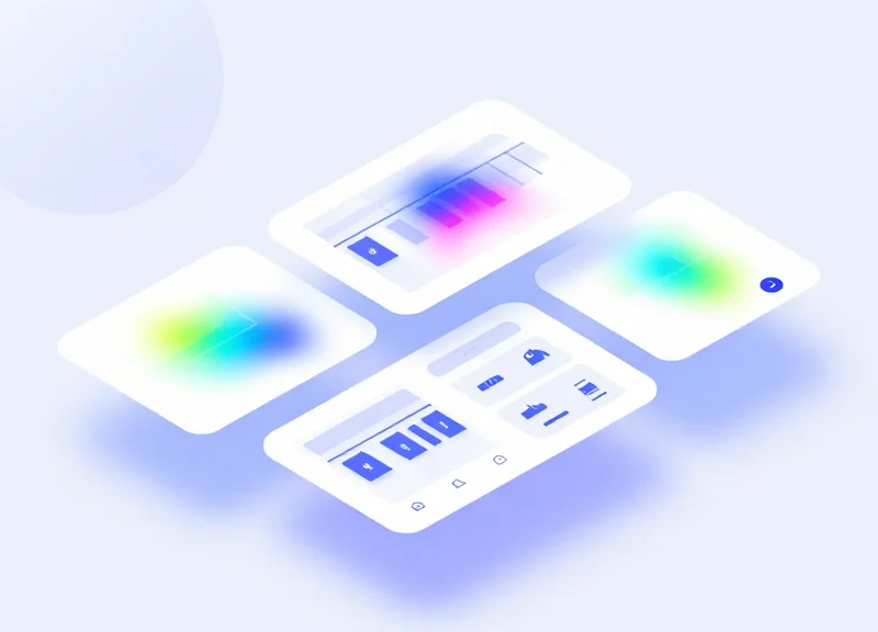 Modern abstract software interface showing a retail floor plan with location tracking heatmaps