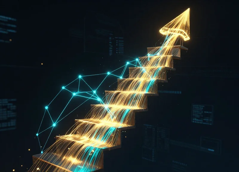 Abstract data visualization showing upward growth and connectivity in a digital retail environment