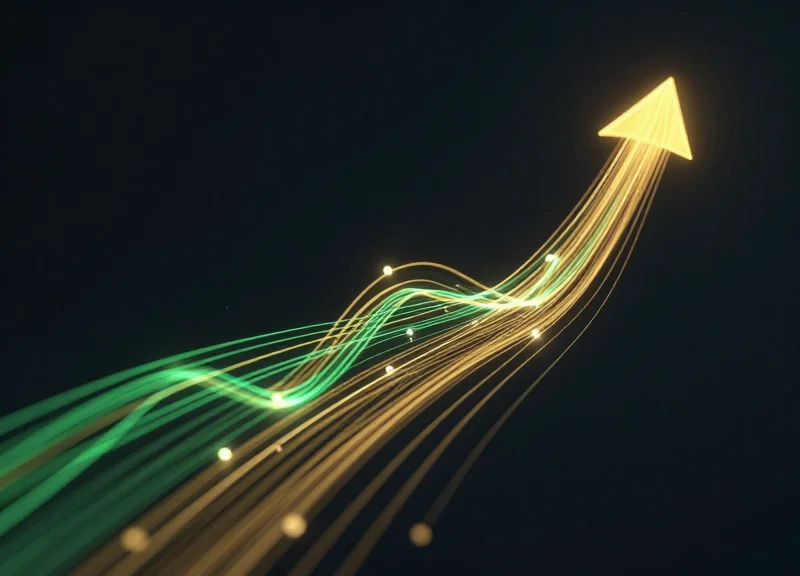 Visualization of business growth and ROI with upward trending light trails.