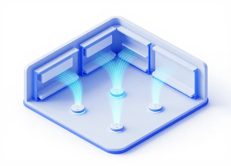 3D isometric cutaway of a store floor showing hidden security sensors beneath the tiles.