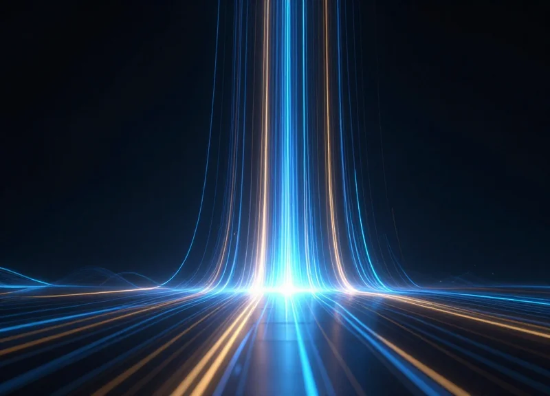 Abstract visualization of invisible electromagnetic waves radiating from a modern retail floor.