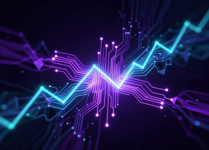 Digital art representing the convergence of RFID and EAS technology in a future retail setting.