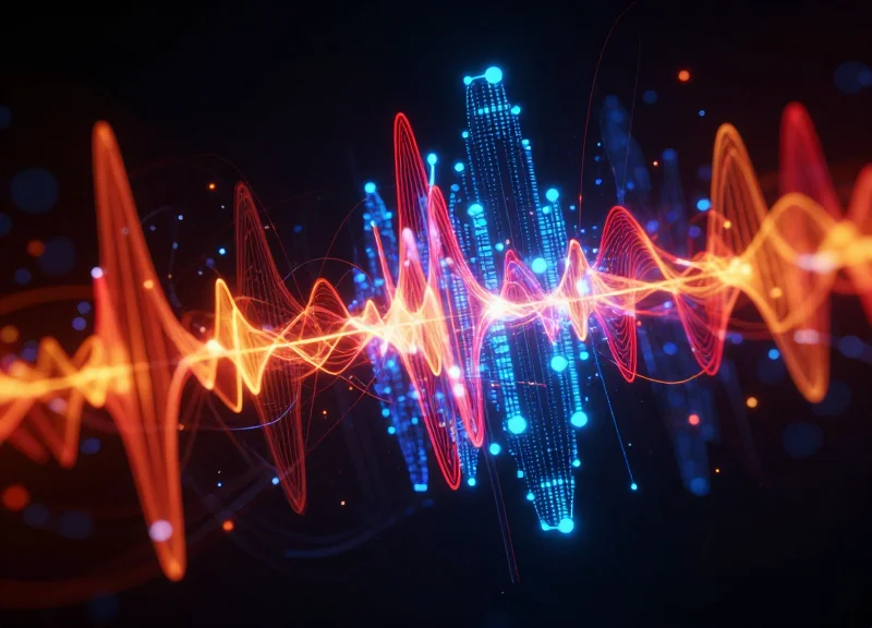 Abstract visualization of electromagnetic interference hotspots in a retail environment