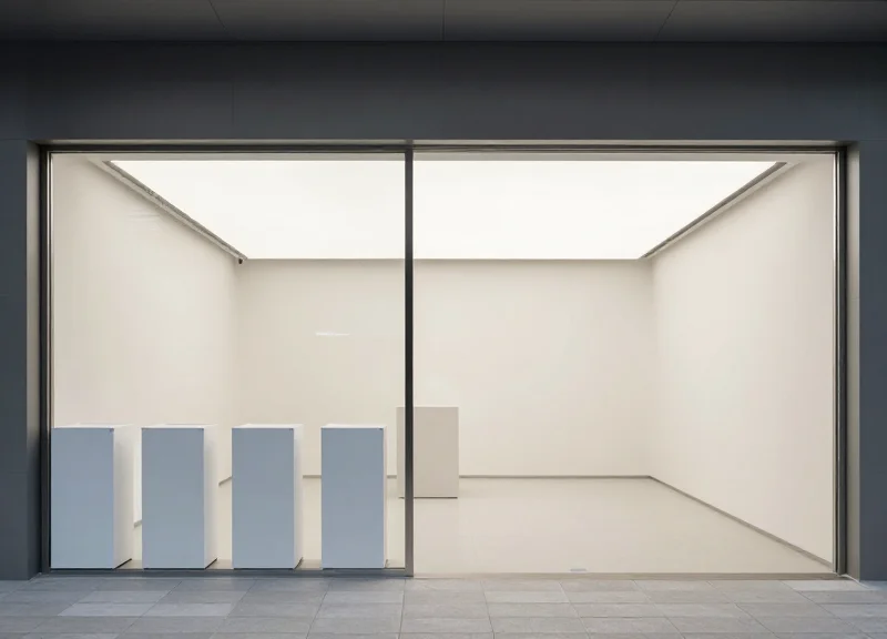 Comparison between traditional bulky floor pedestals and modern open store entrance