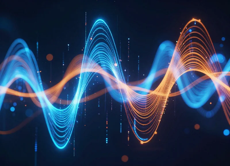 Abstract visualization of electromagnetic interference and signal waves in a digital environment.
