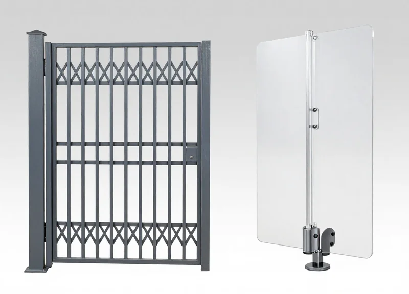 Comparison between a traditional bulky EAS gate and a modern transparent acrylic antenna
