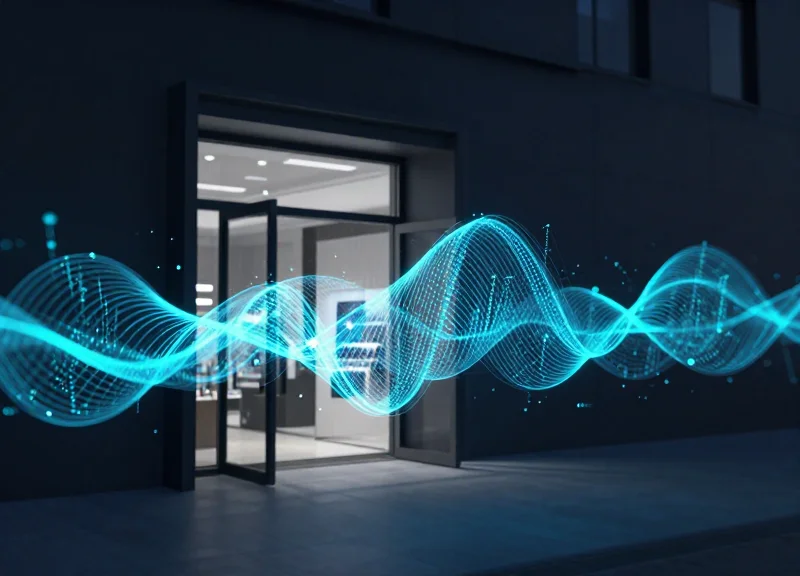 Abstract visualization of security detection waves and digital signals