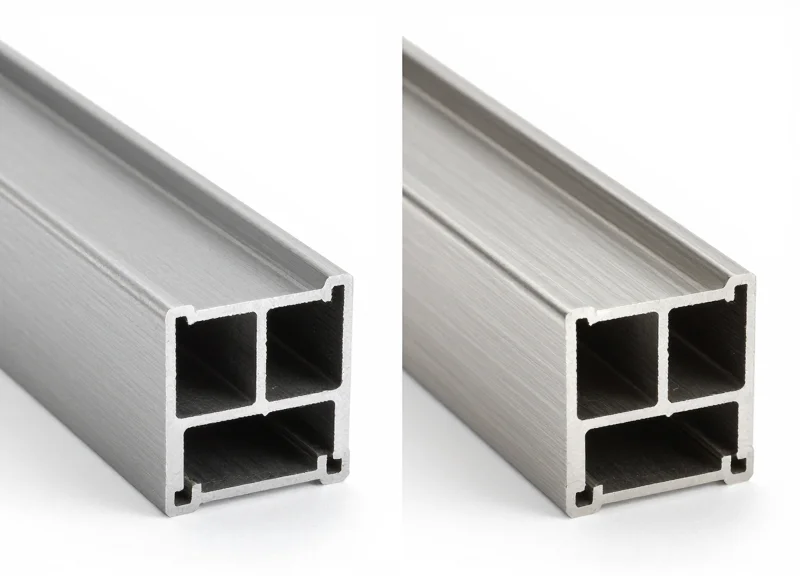 Side-by-side comparison of aluminum and stainless steel antenna frame materials.