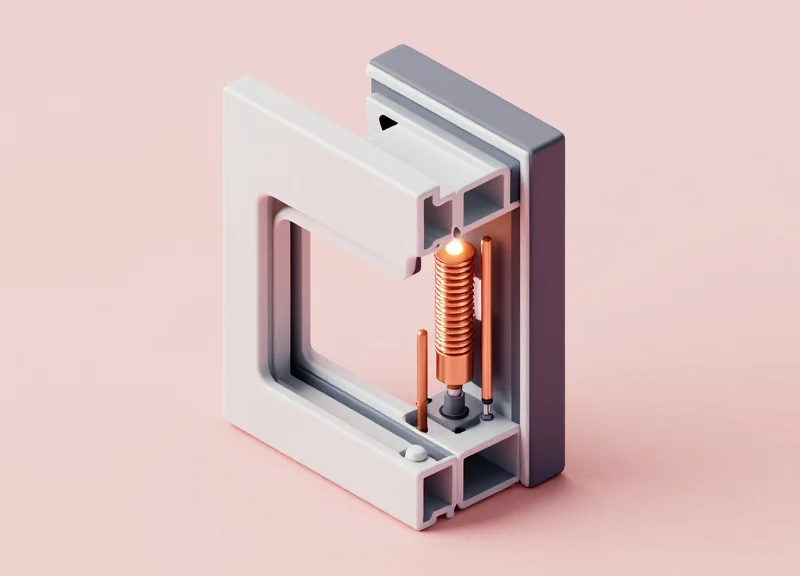 Isometric 3D model showing the internal antenna structure hidden inside a modern door frame