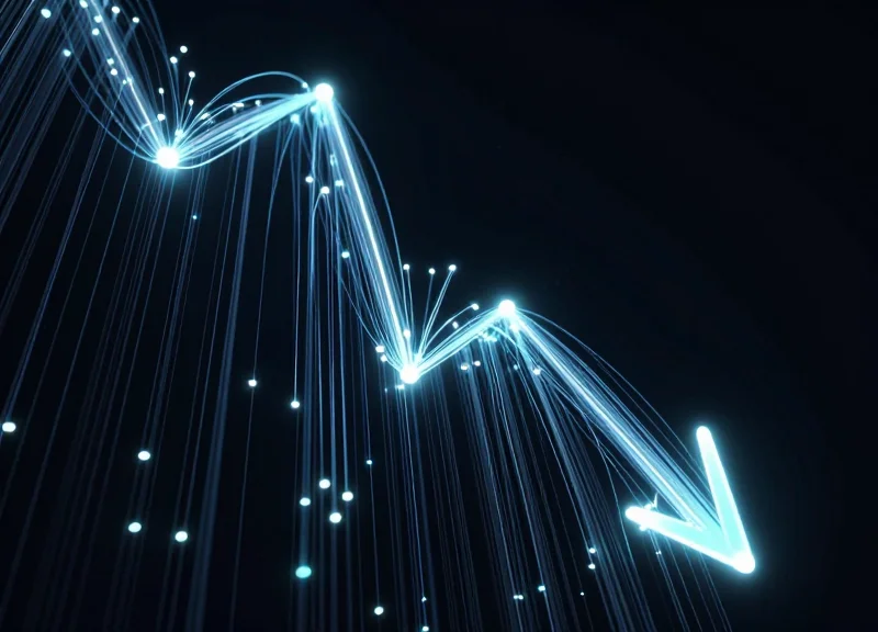 Abstract digital data visualization showing a sharp decline in loss streams, representing shrinkage reduction.