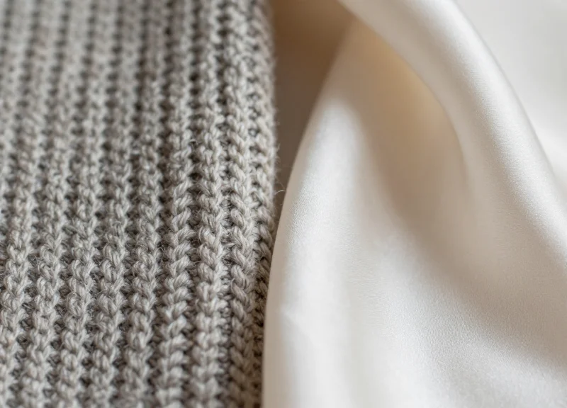 Texture comparison of heavy knit fabric and ultra-fine silk.