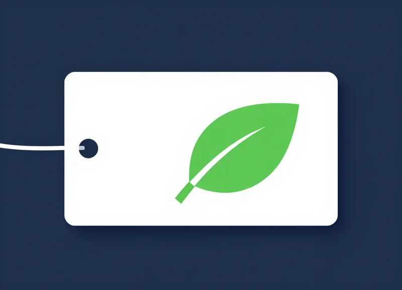 Abstract illustration of a security label combined with green leaf motifs to represent sustainability.