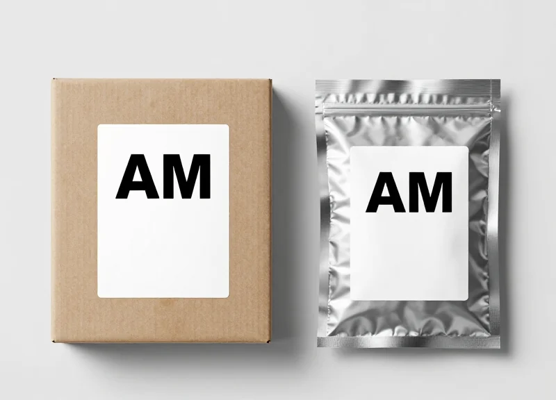 Comparison between a security label on a standard box versus a label near metallic foil.