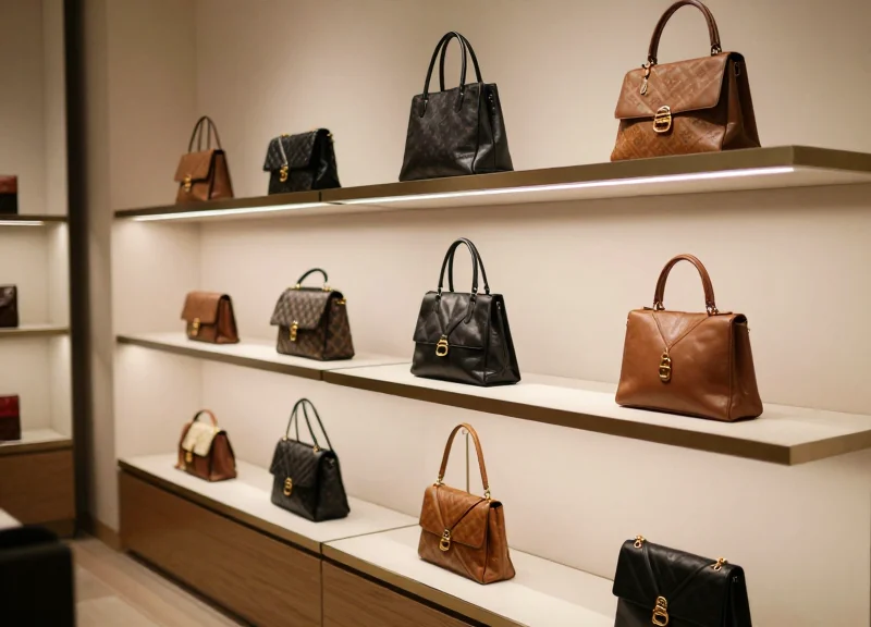 Interior of a high-end luxury fashion boutique with designer products on display