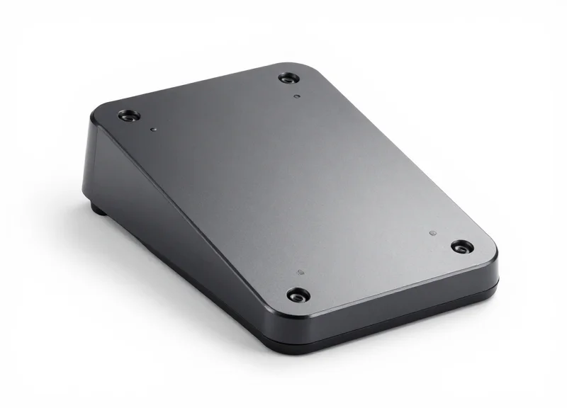A professional studio shot of a sleek industrial anti-theft base designed for milk powder cans.