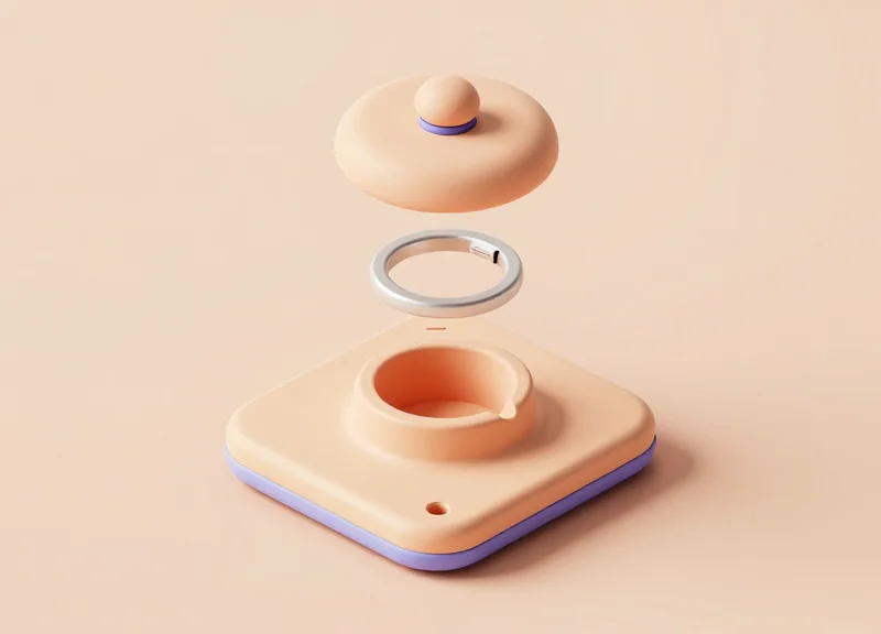 Isometric 3D exploded view of a security base for milk powder cans showing its modular components