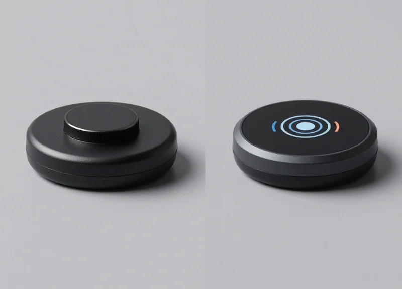 Comparison between a traditional EAS base and a modern RFID protector.