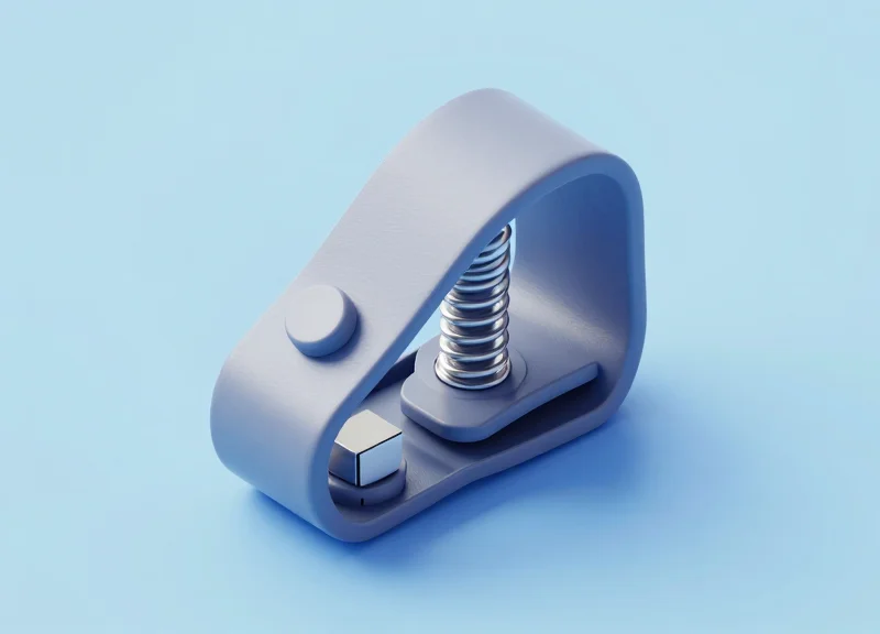 3D isometric cutaway view of a security clamp showing internal mechanical components