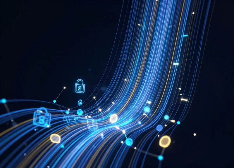 Abstract visualization of security nodes and financial growth in the optical industry.