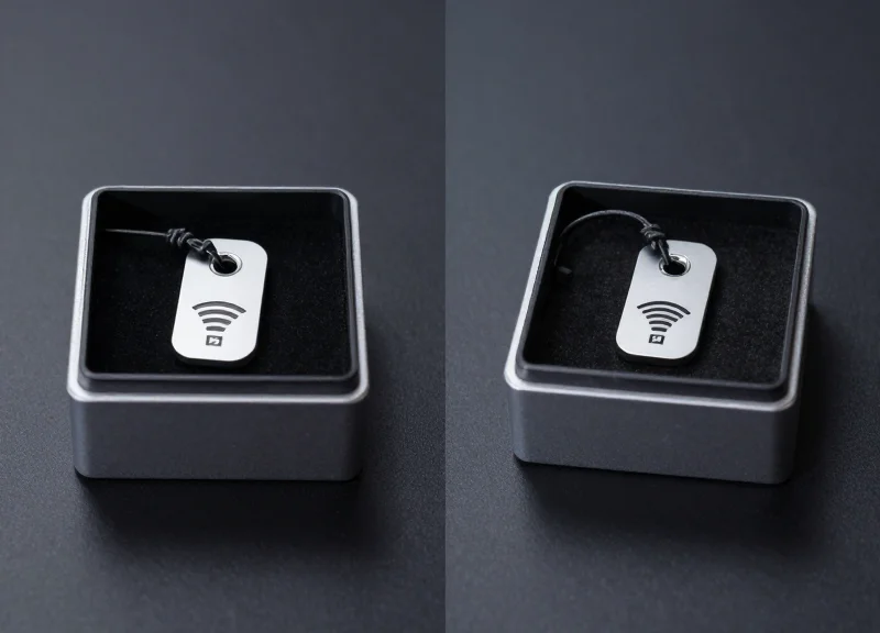 Comparison of different security tag technologies inside retail boxes.