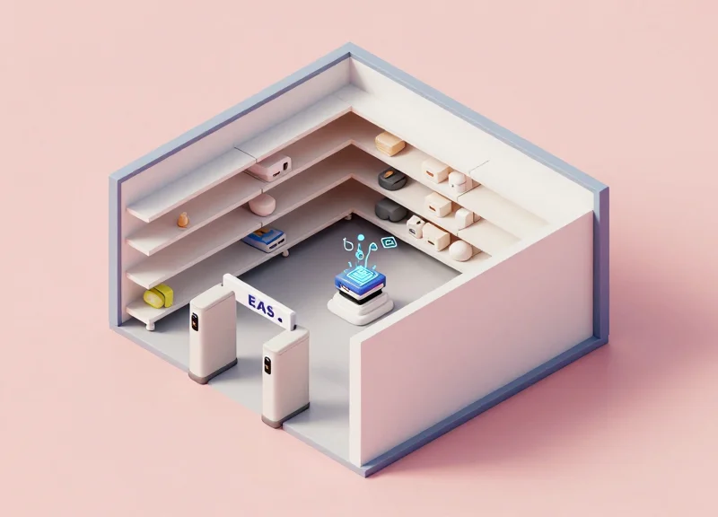 Isometric 3D model of a hybrid retail security system integration
