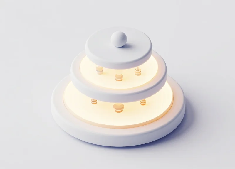 Isometric 3D model of a security tag showing three concentric layers of alarm protection without any text.