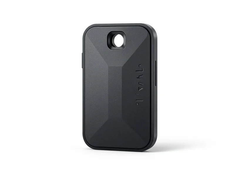 A close-up view of a sleek, premium matte-finished security tag designed for luxury goods.