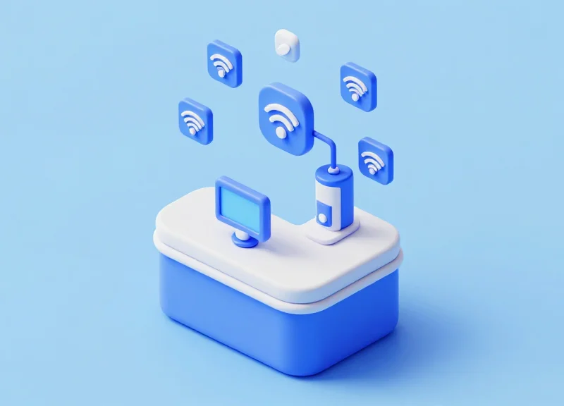 Isometric view of a smart retail system integrating magnetic detachers with RFID networks.