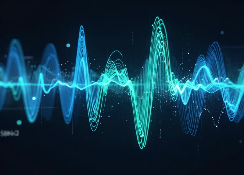 Abstract visualization of 58kHz acoustic-magnetic waves pulsating in a high-tech digital space.