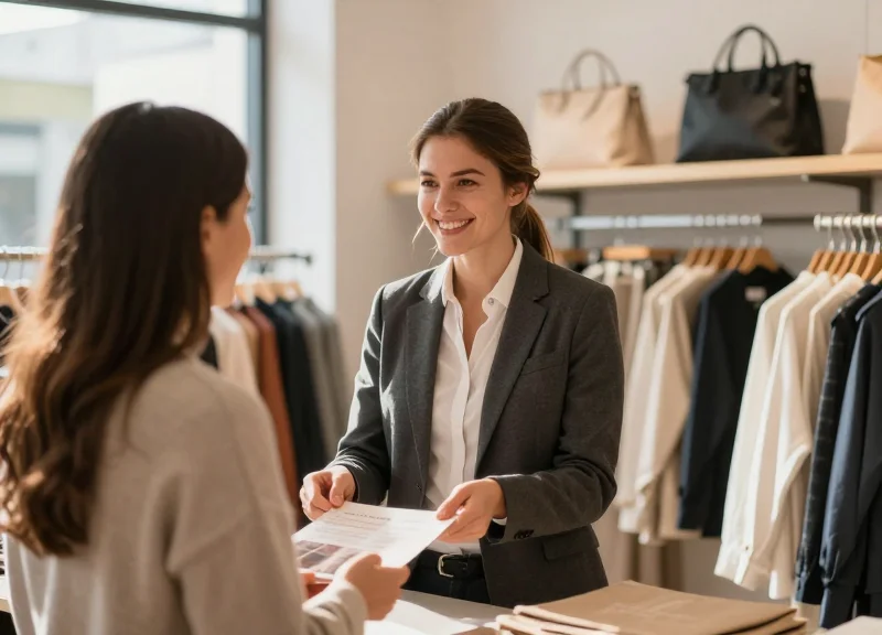 A retail associate helping a customer in a boutique without the distraction of manual tasks